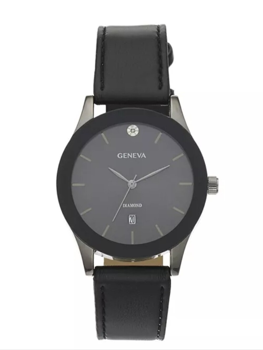 Geneva Men's 40mm Diamond Accent Faux Leather Watch - KH8122GU
